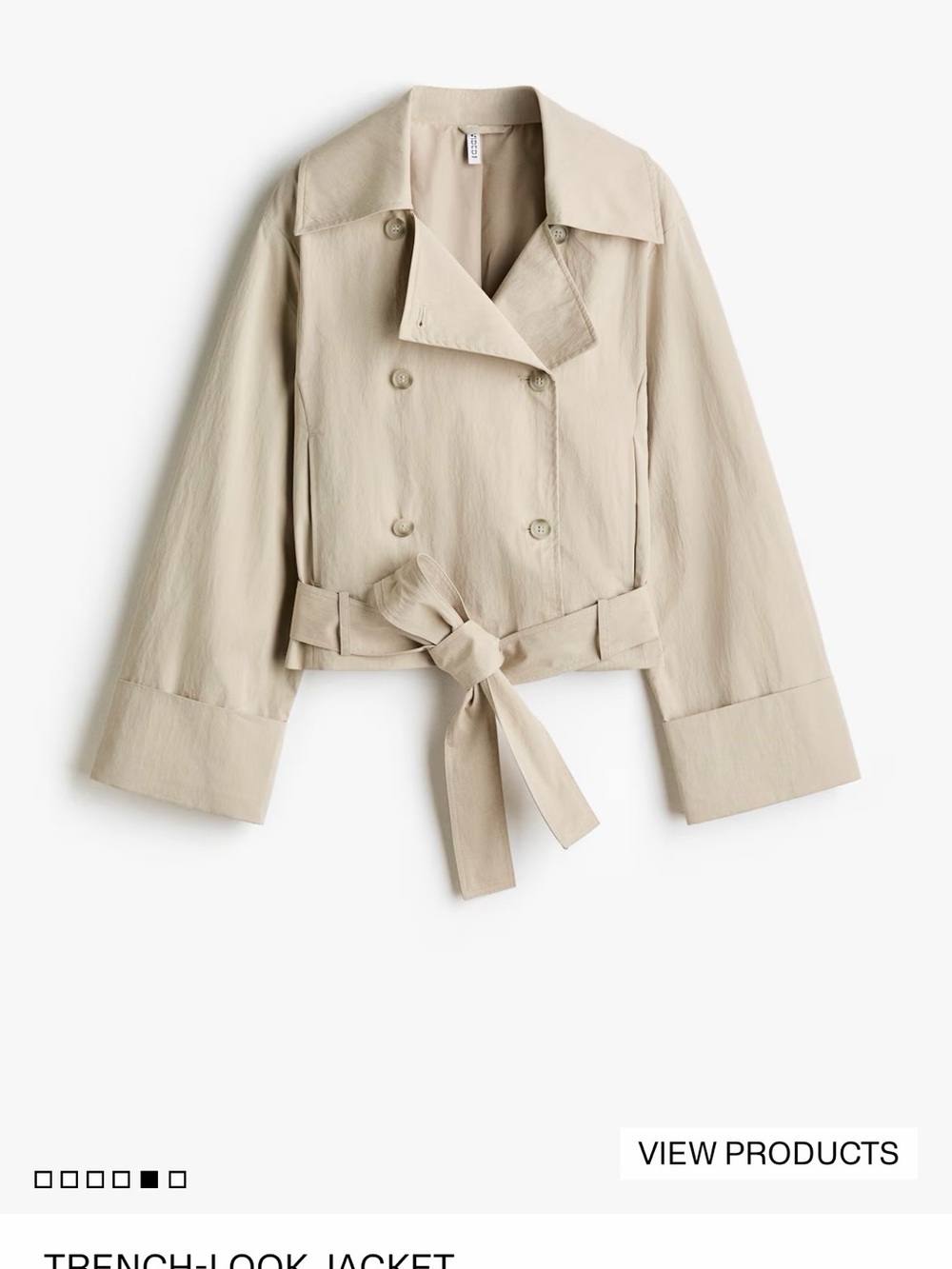 H&M Cropped Tie-Belt Trench Jacket - Beige